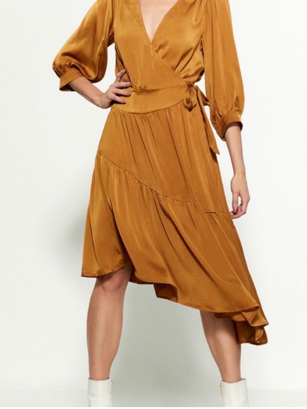 Boutique Satin Wrap Midi Dress